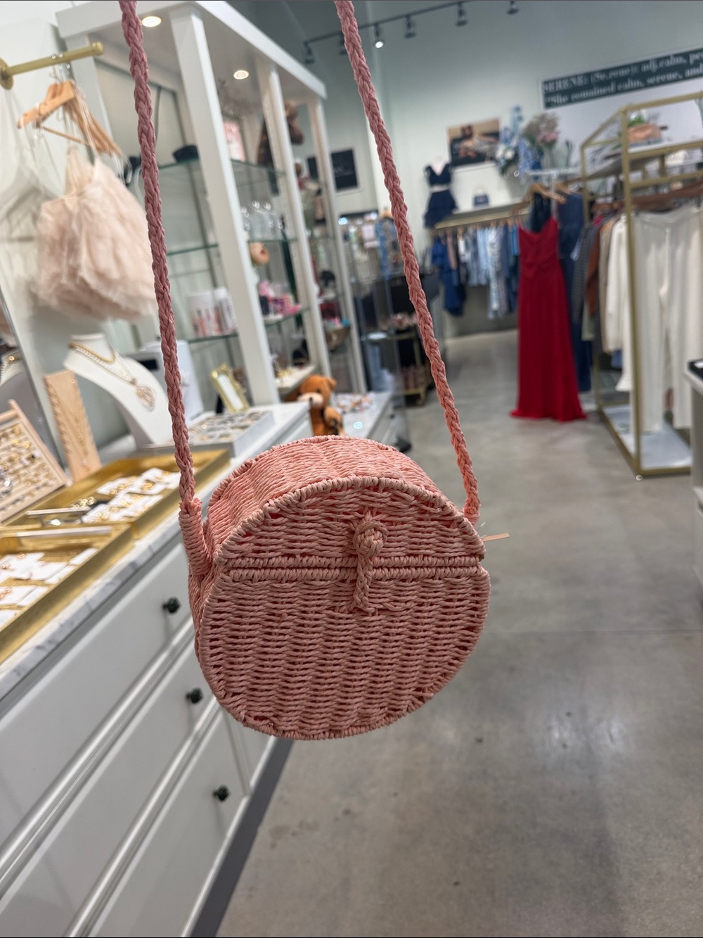 Pink Woven Round Crossbody Bag - Unbranded